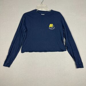 Hurley Womens Small Anna Washed Cropped Boyfriend Long Sleeve Tee T-Shirt Blue